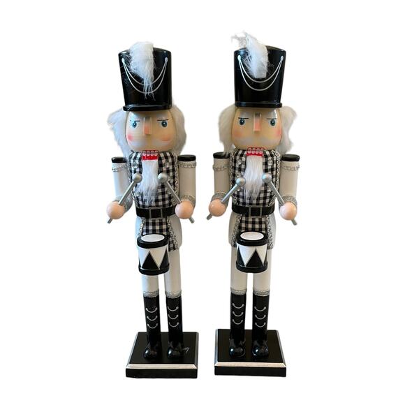 (2) Christmas Nutcracker Drummer Soldiers 14in Wood Black & White Checkered New - Picture 15 of 15